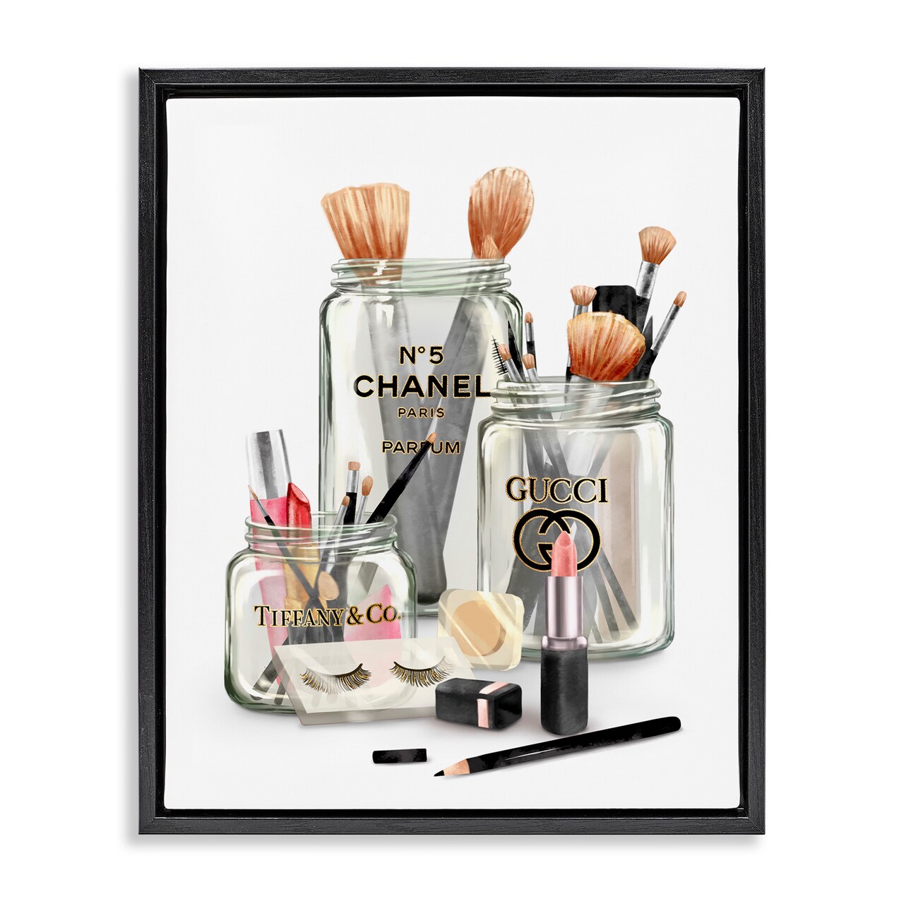Stupell Industries Fashion Brand Makeup In Jars Framed Floater Canvas Wall Art